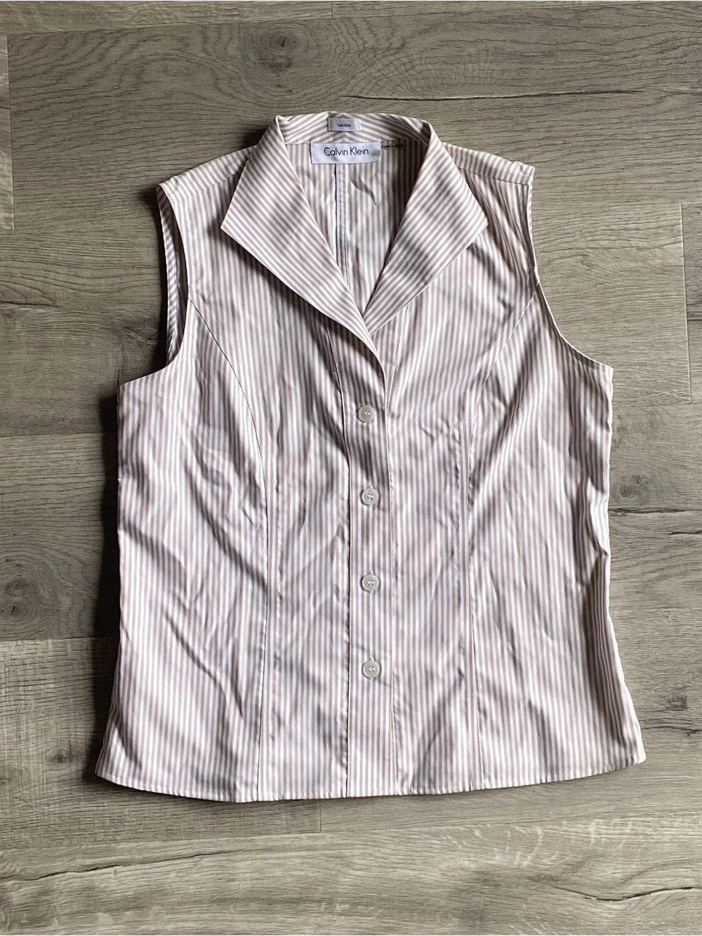 Brown and White Stripped Button Down Calvin Klein Tank Top Size Small - Picture 1 of 5